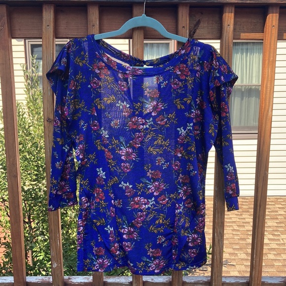 Free People blue floral side flutter shirt, size small - Picture 3 of 12